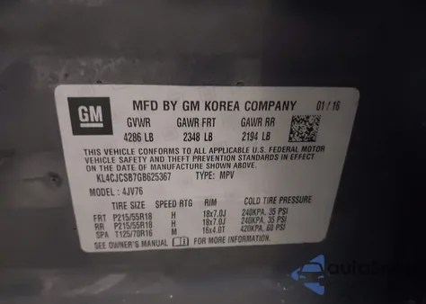 2016 Buick Encore Leather z USA, uszkodzony, nr VIN KL4CJCSB7GB625367